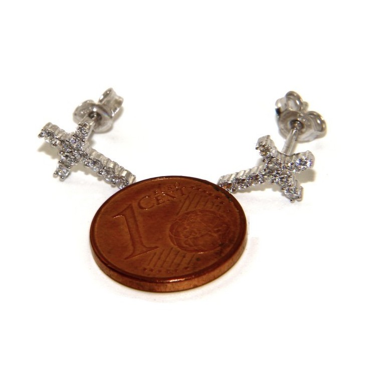 NLB|925: earrings man / woman light cross stitch white pavé zirconia 11x8