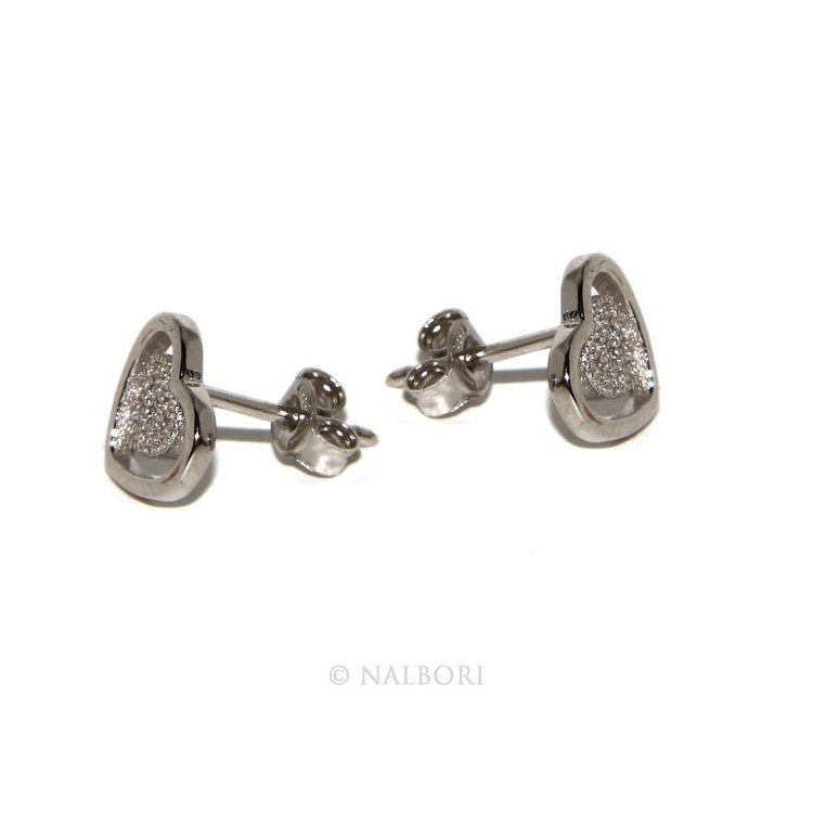 NLB|Argento 925 : orecchini donna punto luce doppio cuore pavè zircone bianco