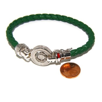 NLB|SILVER 925: big man leather bracelet with rudder and serigraphs made in italy green