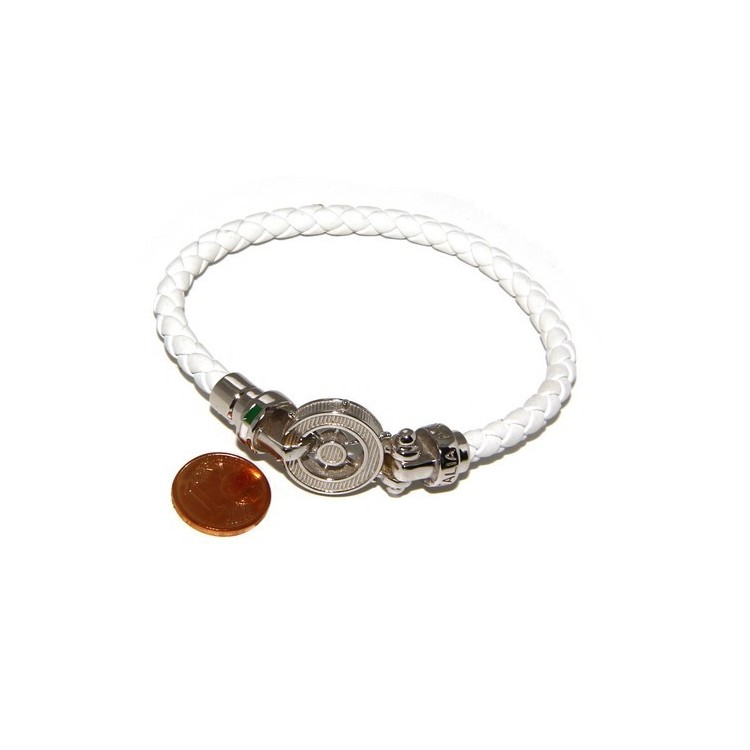 NLB|SILVER 925: big man leather bracelet with rudder and serigraphs made in italy white