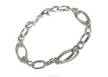 NLB|Bracciale donna in Argento 925 non rodiato, ovali brillantati e lisci 18,50 cm