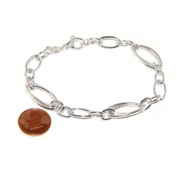 NLB|Woman bracelet in 925 sterling silver rhodium not, oval Glazed and smooth 18,50 cm