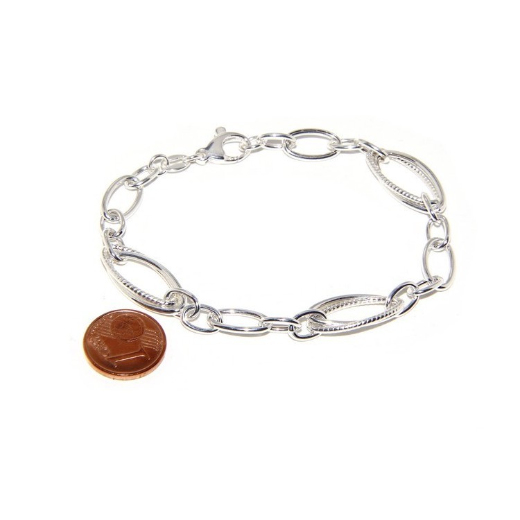 NLB|Woman bracelet in 925 sterling silver rhodium not, oval Glazed and smooth 18,50 cm
