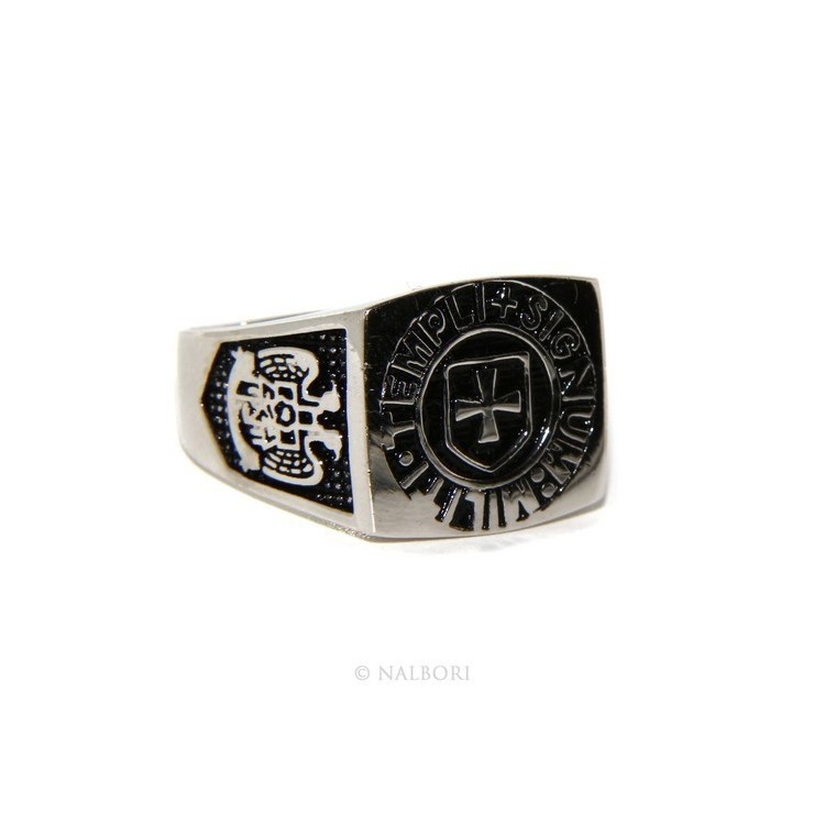 NLB|Anello Argento 925 da uomo scudo rettangolare sigillo croce nero