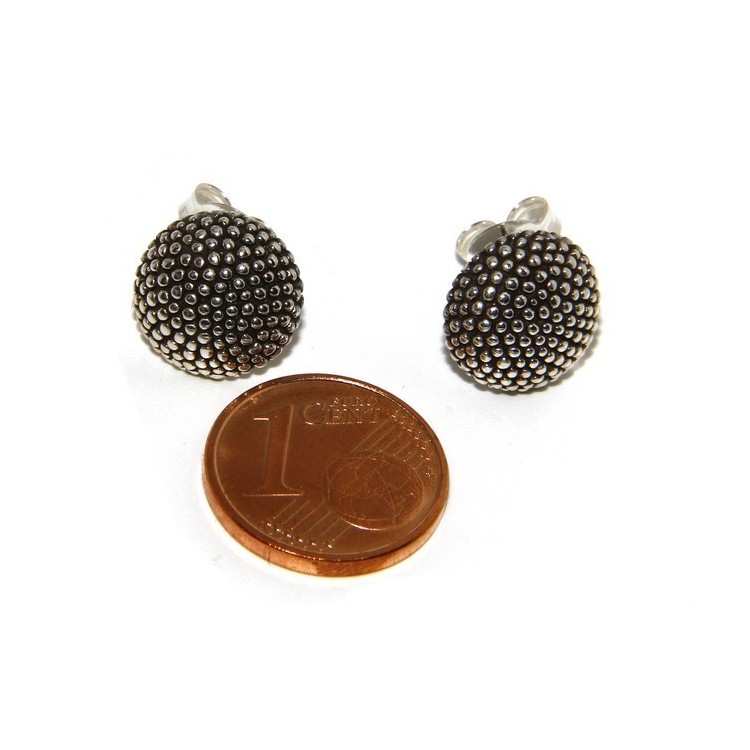 NLB|925: pair of man half sphere woman earrings studded processing Sardinian type 12