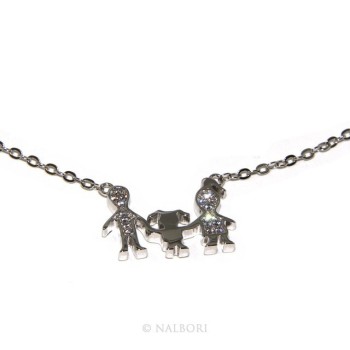 NLB|Argento 925 : Collana Collier donna pendente centrale famiglia con bambina figlia unica