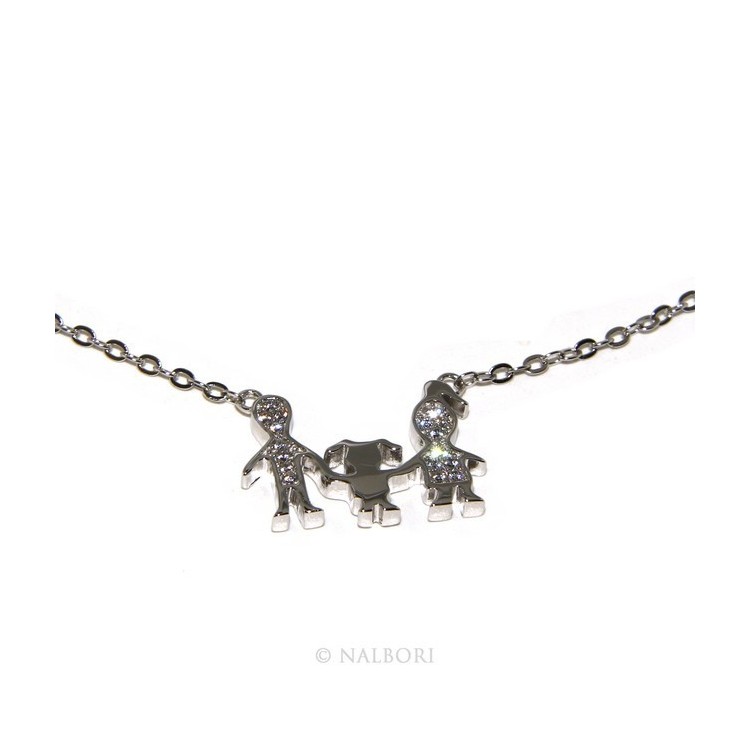 NLB|Argento 925 : Collana Collier donna pendente centrale famiglia con bambina figlia unica