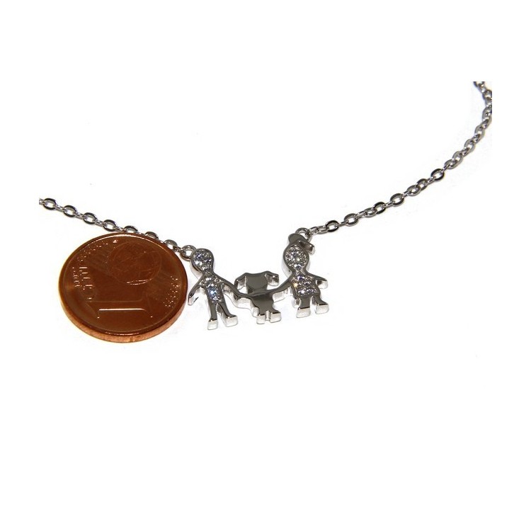 NLB|Argento 925 : Collana Collier donna pendente centrale famiglia con bambina figlia unica