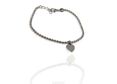 NLB|Bracciale a palline donna in Argento 925 con pendente ciondolo cuore liscio