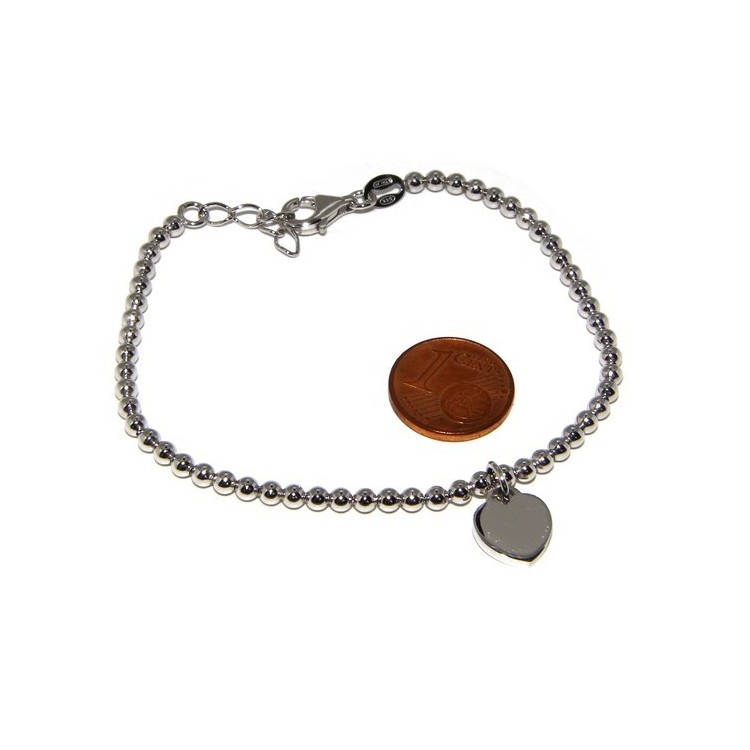 NLB|Bracciale a palline donna in Argento 925 con pendente ciondolo cuore liscio