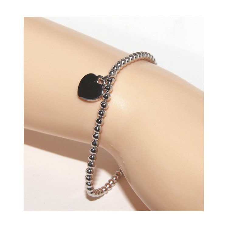 NLB|Bracelet in 925 sterling silver pendant woman balls with smooth heart pendant