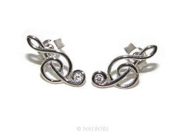 NLB|Argento 925 : orecchini donna chiave di sol violino con zircone
