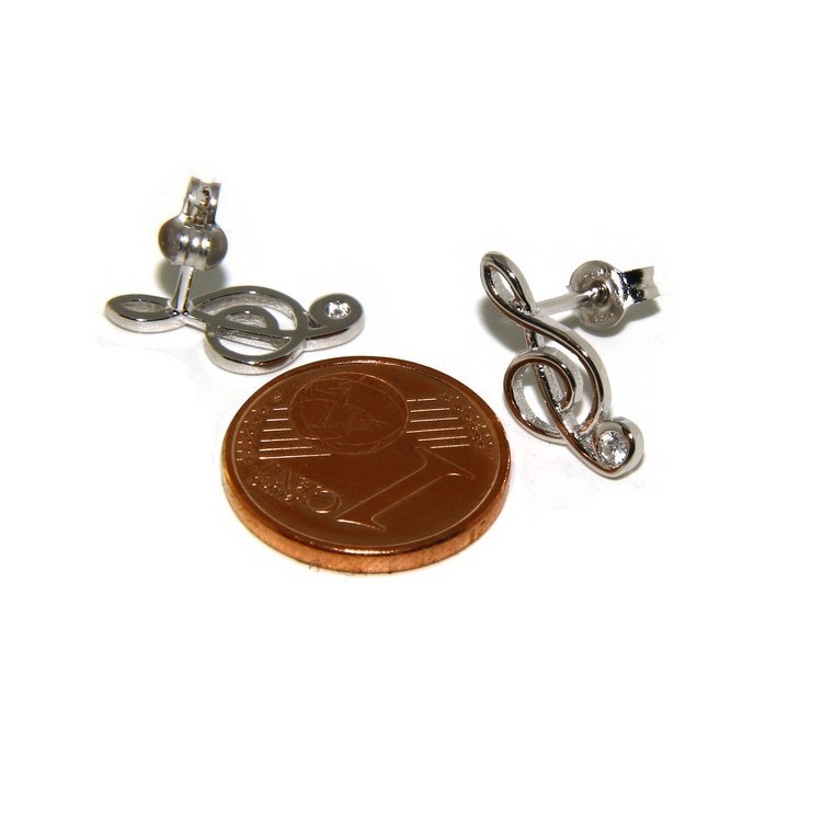 NLB|Argento 925 : orecchini donna chiave di sol violino con zircone