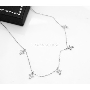 NLB|Argento 925 : Collana Collier donna 5 pendenti a giro croce con pavè zirconi aquamarine light
