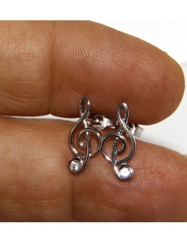 Argento 925 : orecchini donna chiave di sol violino con zircone