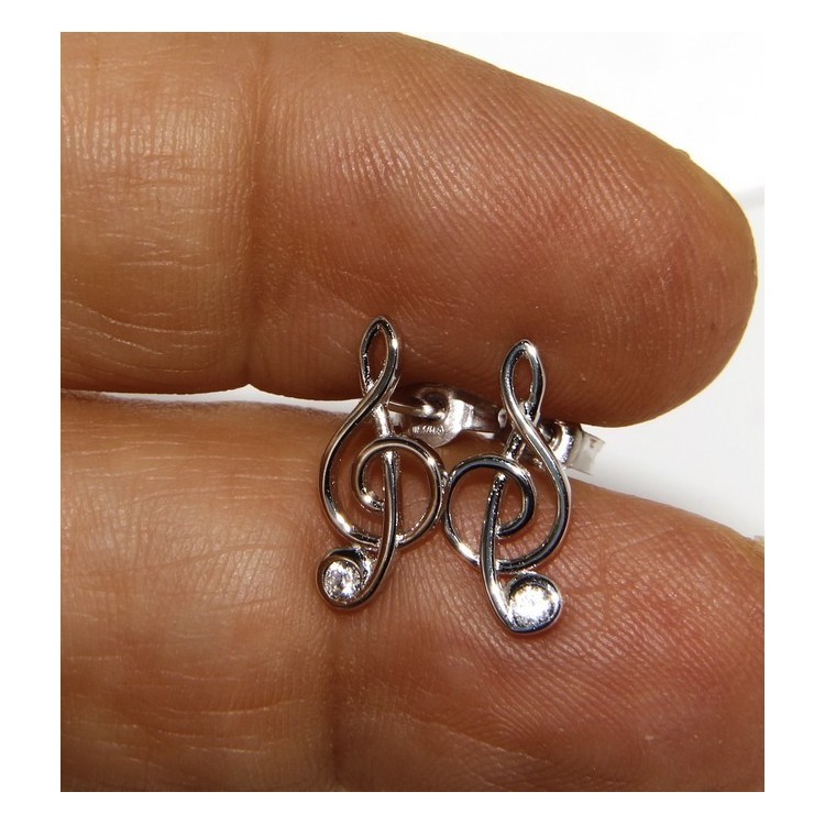 NLB|stamped 925:  treble clef,  earrings woman zk stones white color
