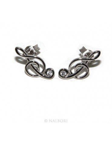 stamped 925:  treble clef,  earrings woman zk stones white color
