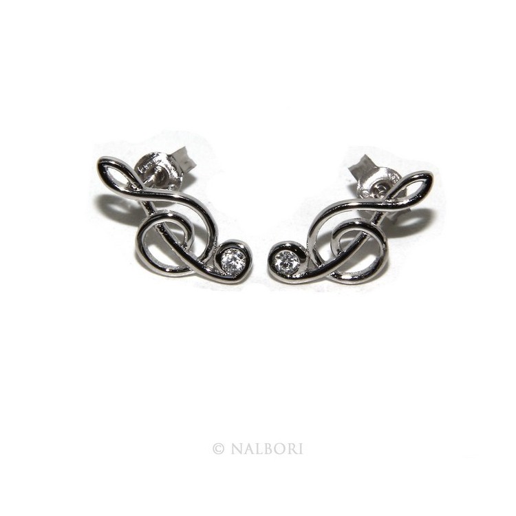 NLB|Argento 925 : orecchini donna chiave di sol violino con zircone