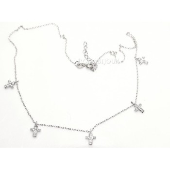 NLB|Argento 925 : Collana Collier donna 5 pendenti a giro croce con pavè zirconi aquamarine light
