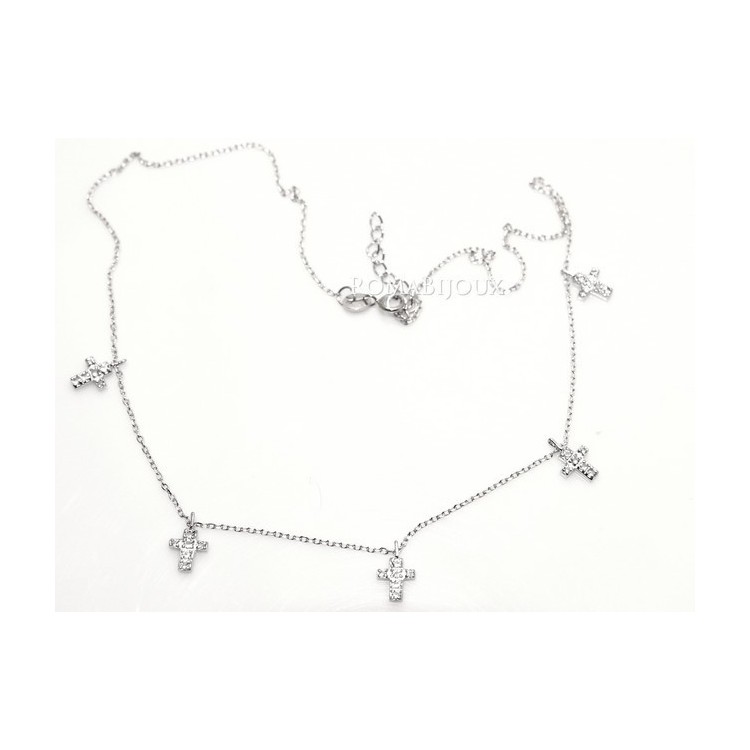 NLB|Argento 925 : Collana Collier donna 5 pendenti a giro croce con pavè zirconi aquamarine light