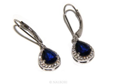 NLB|925: earrings woman light point white and blue zircon sapphire, teardrop shape and fishhook security.