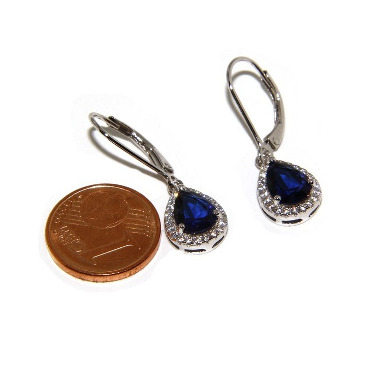 NLB|Argento 925 : orecchini donna punto luce zircone bianco e blu sapphire goccia monachella sicurezza.