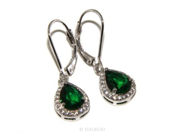 NLB|Argento 925 : orecchini donna punto luce zircone bianco e verde emerald goccia monachella sicurezza