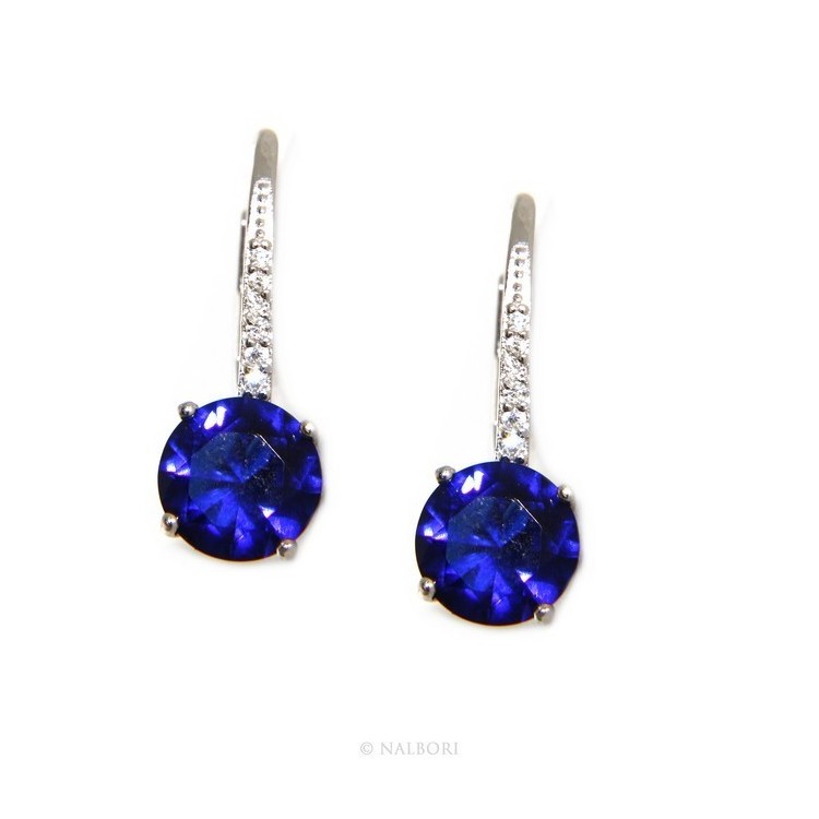 NLB|925: earrings zircon blue light point woman sapphire brilliant 8mm nun Safety