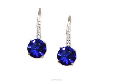 NLB|Argento 925 : orecchini donna punto luce zircone blu sapphire brillante 8mm monachella sicurezza
