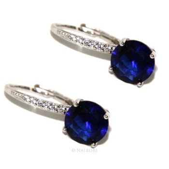 NLB|925: earrings zircon blue light point woman sapphire brilliant 8mm nun Safety