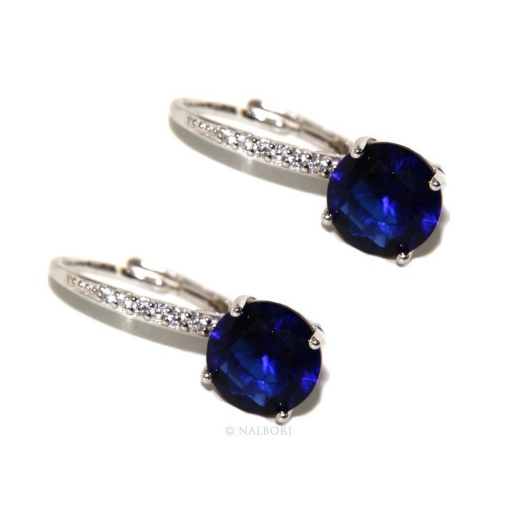 NLB|Argento 925 : orecchini donna punto luce zircone blu sapphire brillante 8mm monachella sicurezza