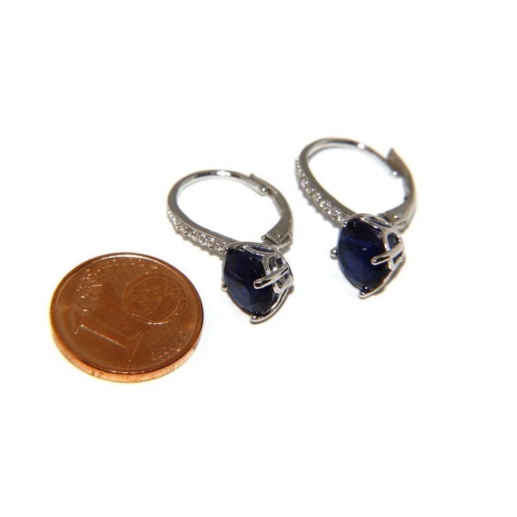 NLB|925: earrings zircon blue light point woman sapphire brilliant 8mm nun Safety