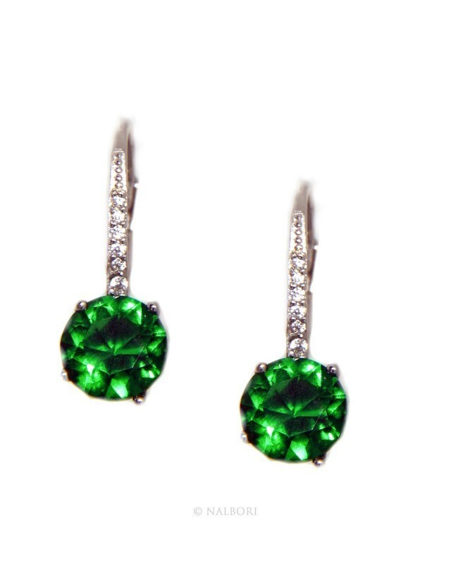 Argento 925 : orecchini donna punto luce zircone verde emerald brillante 8mm monachella sicurezza Argento 925 : orecchini donna punto luce zircone verde emerald brillante 8mm monachella sicurezza