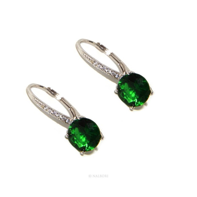 NLB|925: earrings zircon   light point woman green emerald brilliant 8mm nun Safety