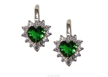 NLB|Argento 925 : orecchini donna punto luce zircone verde emerald bianco cuore monachella sicurezza