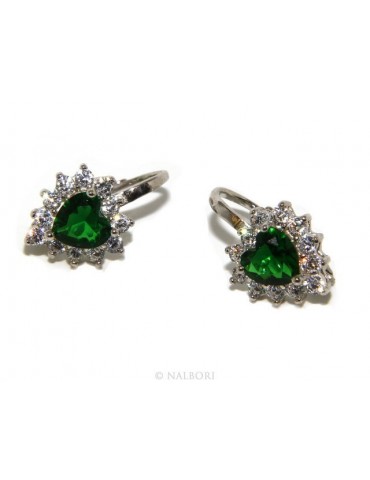 Argento 925 : orecchini donna punto luce zircone verde emerald bianco cuore monachella sicurezza