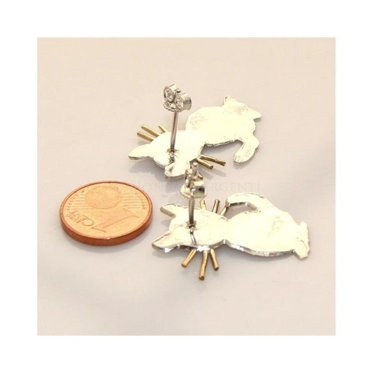NLB|argento 925 : orecchini GATTO gattini donna HAND MADE Massiccio argento 925 baffi lam oro