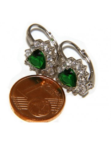 925: earrings woman point light emerald green zircon white heart nun Safety