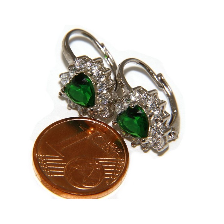 NLB|925: earrings woman point light emerald green zircon white heart nun Safety