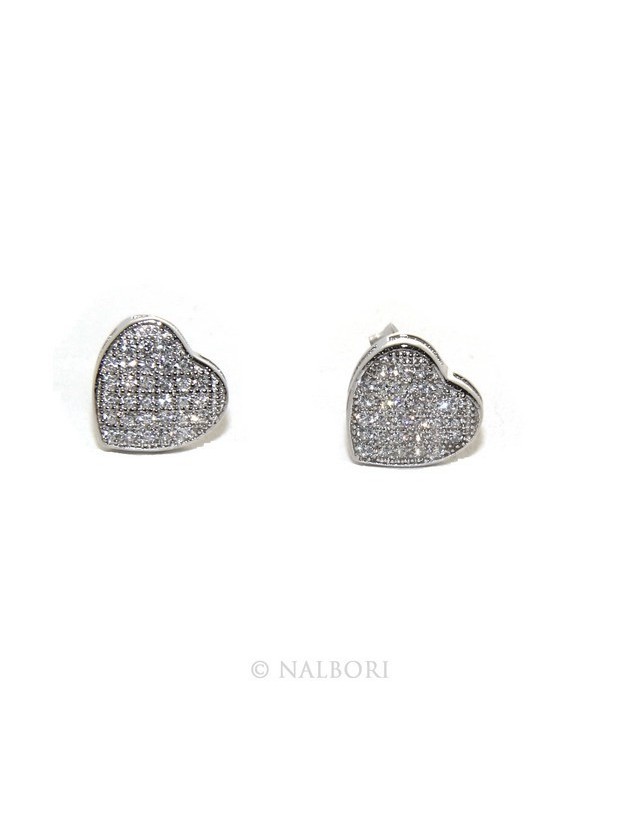 Argento 925 : coppia di orecchini 9 mm uomo donna bottone cuore pavè zirconi mircosetting Argento 925 : coppia di orecchini 9 mm uomo donna bottone cuore pavè zirconi mircosetting