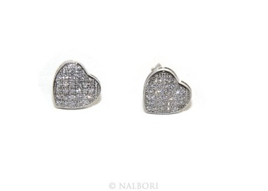 NLB|925: pair of earrings 9mm man woman button heart zirconia mircosetting
