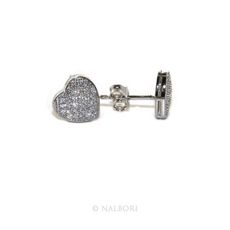 NLB|925: pair of earrings 9mm man woman button heart zirconia mircosetting
