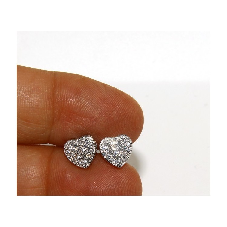 NLB|Argento 925 : coppia di orecchini 9 mm uomo donna bottone cuore pavè zirconi mircosetting