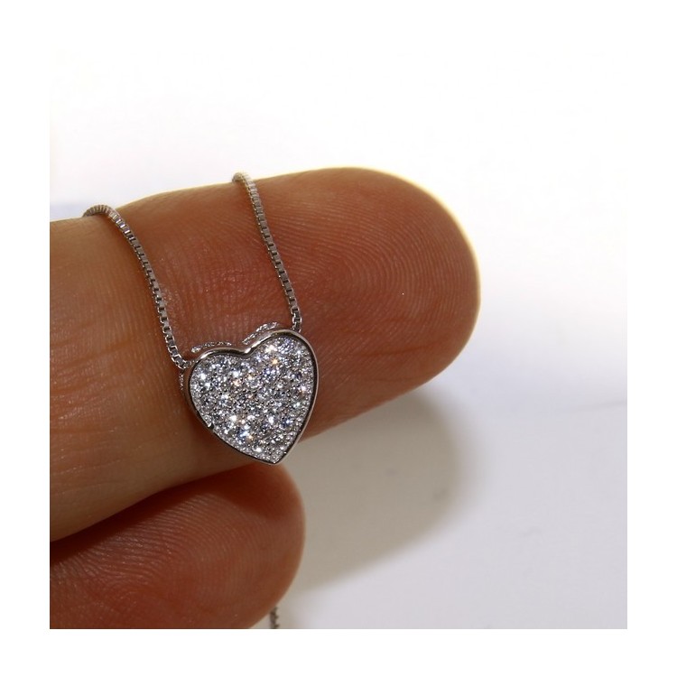 NLB|925: Necklace Collier woman's heart pave cubic zirconia microsetting