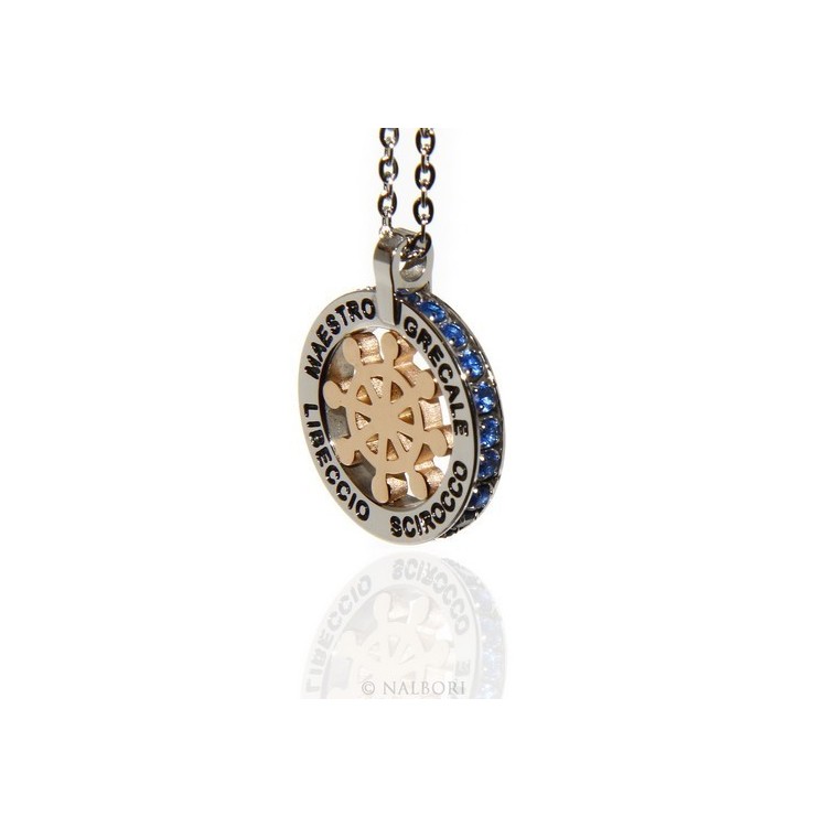 NLB|Steel: forzatina helm pendant necklace with round and twenty zircon gold blue