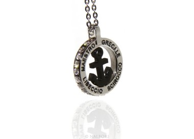 NLB|Steel: forzatina necklace with round pendant STILL and twenty black cubic zirconia