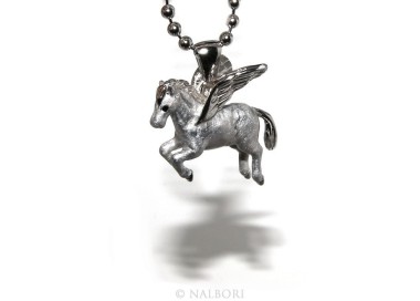 NLB|ARGENTO 925 : lunga collana palline 3 mm pendente pegaso cavallo alato 3D smaltato