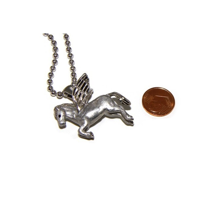 NLB|SILVER 925: 3 mm balls long necklace pendant Pegasus winged horse 3D enamelled