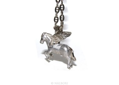NLB|SILVER 925: long necklace pendant forzatina 6x8 winged horse Pegasus 3D enamelled