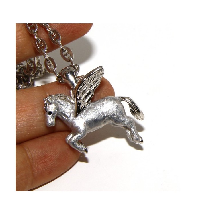 NLB|SILVER 925: long necklace pendant forzatina 6x8 winged horse Pegasus 3D enamelled